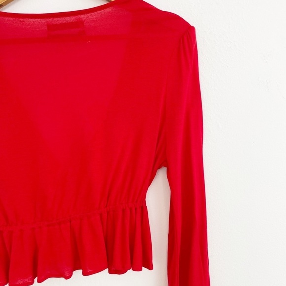 Urban Outfitters Boho Red Lace Trim Cropped Peplum Top Size Small - Picture 10 of 14